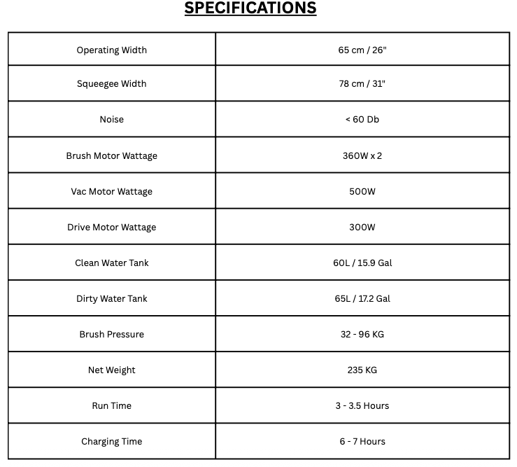 Cannon SJ700BT Battery 26" Autoscrubber w/Traction Drive with Charger, 2 - 13" Pad Holders and Brushes