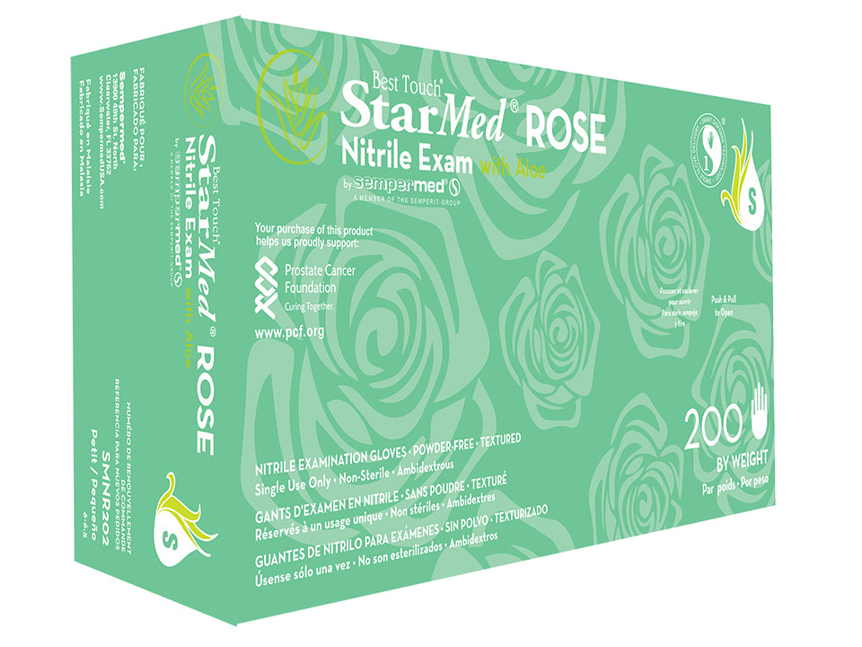 Best Touch StarMed ROSE (Pink) Nitrile Exam Gloves with Aloe Small