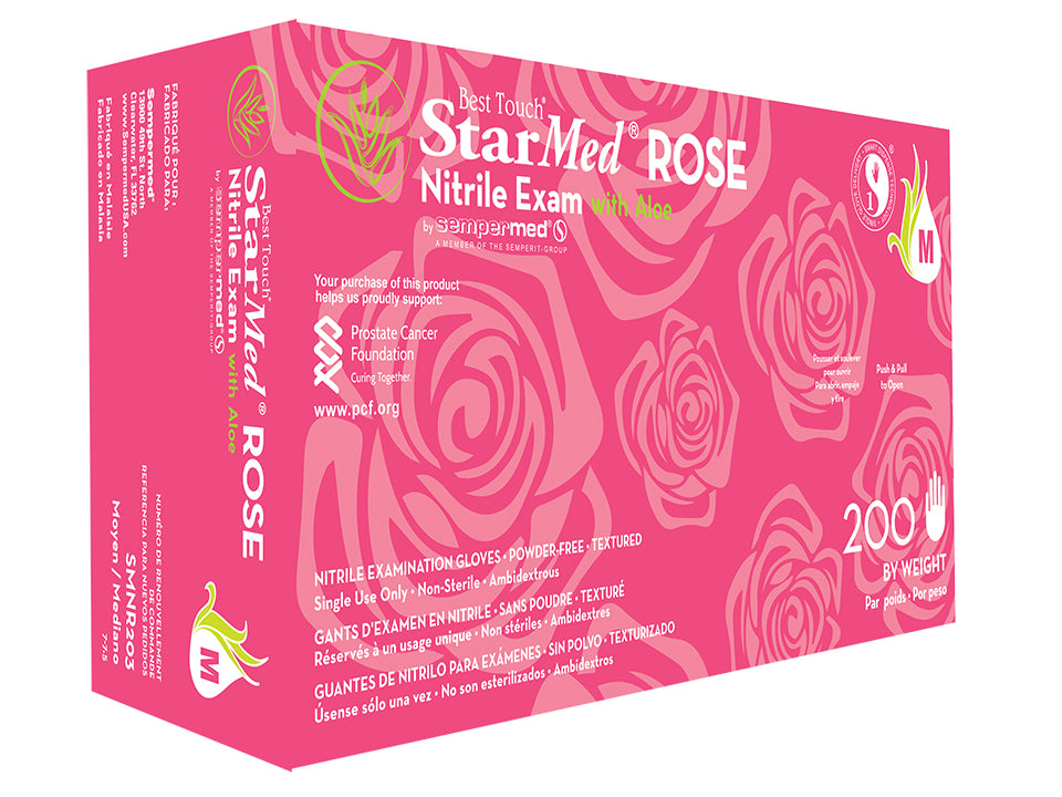 Best Touch StarMed ROSE (Pink) Nitrile Exam Gloves with Aloe Medium