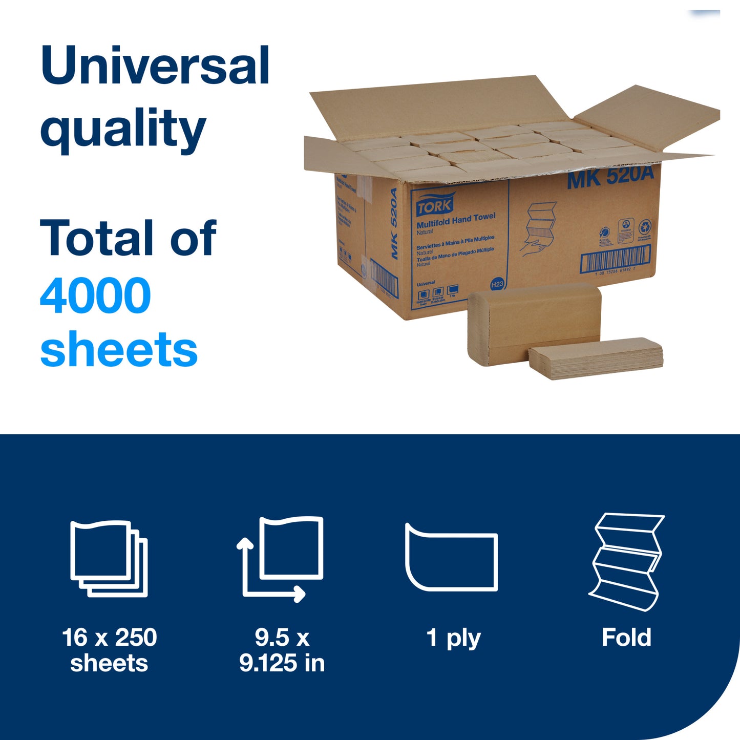 Tork® Universal Multifold Hand Towel Natural H2