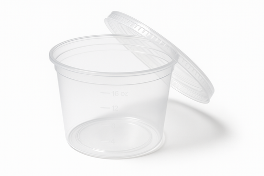 16oz Deli/Soup Container with Lid showing transparency and product details