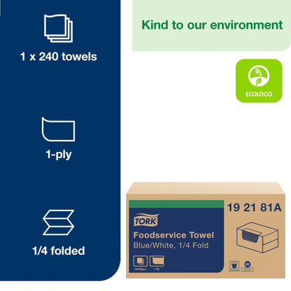 Tork® 1/4 Fold Foodservice Cleaning Towel - 13" x 21" Blue/White