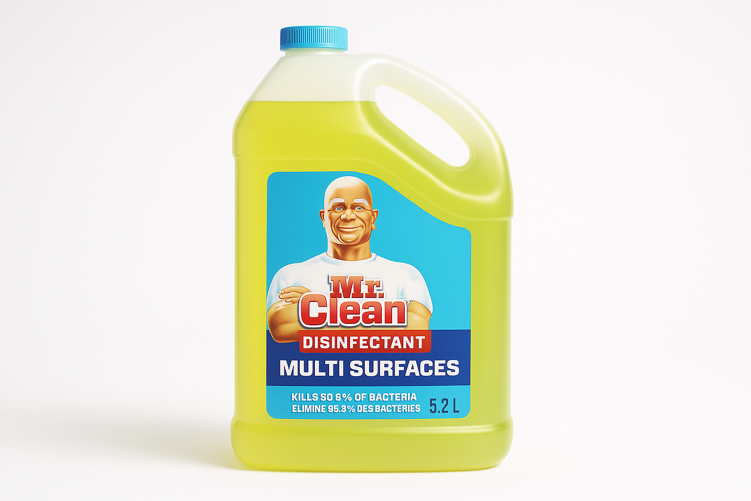 Mr Clean Disinfectant Multi Surfaces 5.2L bottle with professional lighting against a white background
