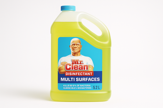 Mr Clean Disinfectant Multi Surfaces 5.2L bottle with professional lighting against a white background