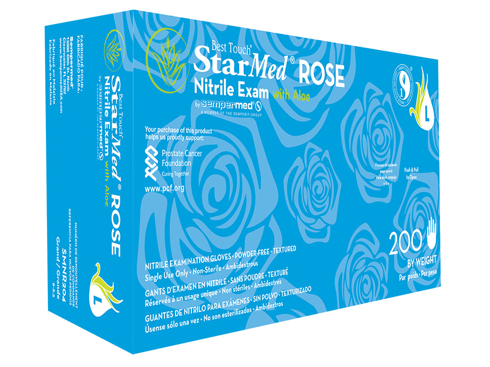 Best Touch StarMed ROSE (Pink) Nitrile Exam Gloves with Aloe Large